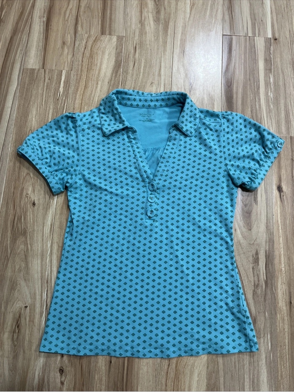 Sonoma Short-Sleeve Polo Top in Blue with Micro Print